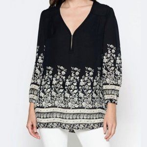Joie Riva Black Floral Silk Blouse Long Sleeve Elegant Timeless Style